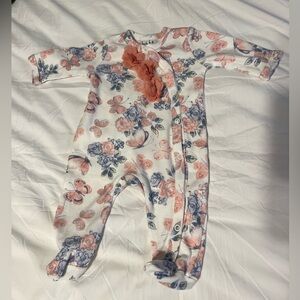 Nicole Miller Cream Floral & Butterfly Footie with Pink and Blue Accents
